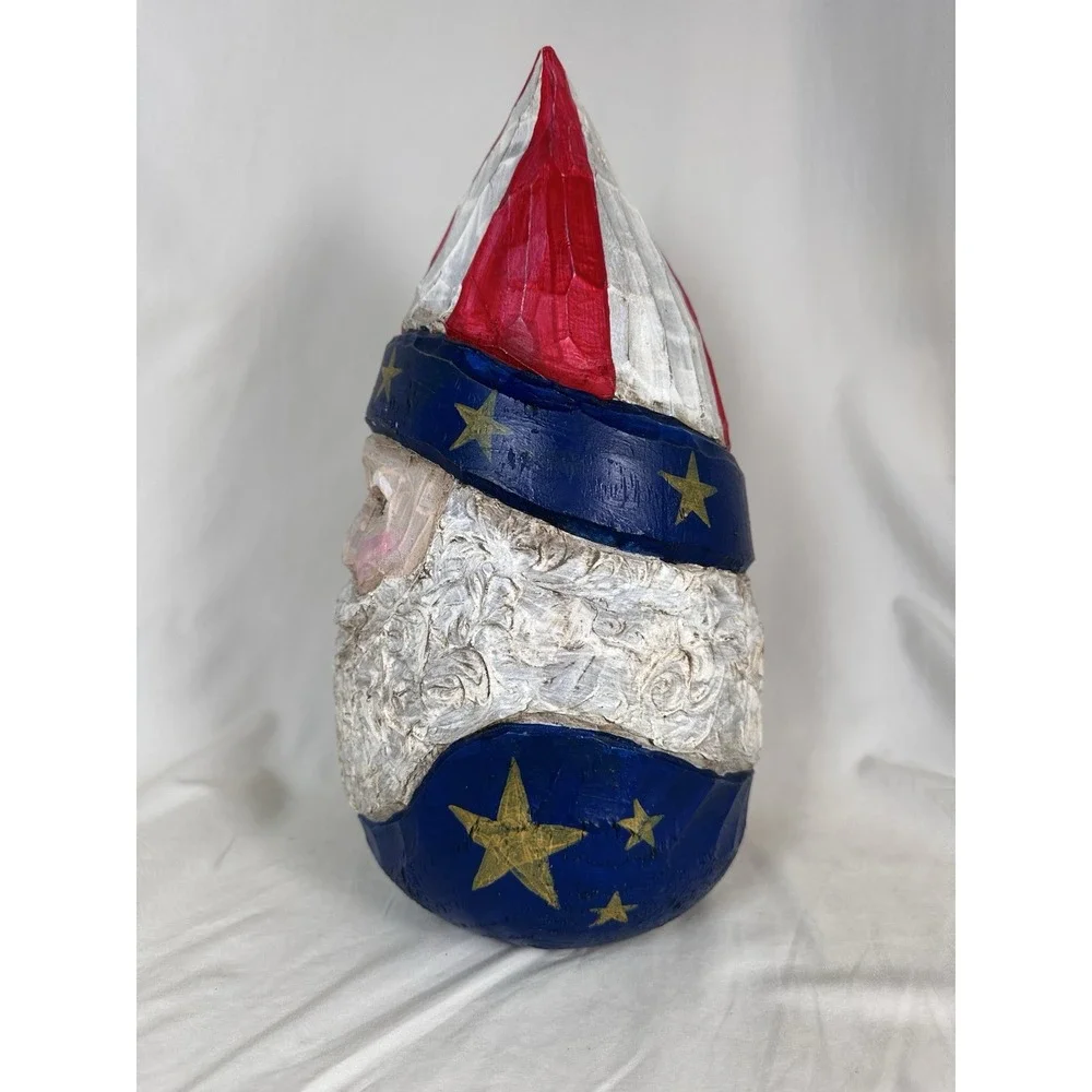 Hand Carved Patriotic Santa Figure Red White Blue Americana Folk Art Decoration‎